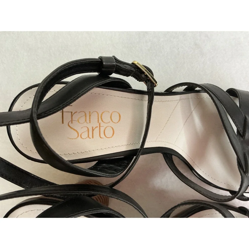 Franco Sarto Olina2 Womens 8M Black Strappy Ankle Strap Block Heels 8M